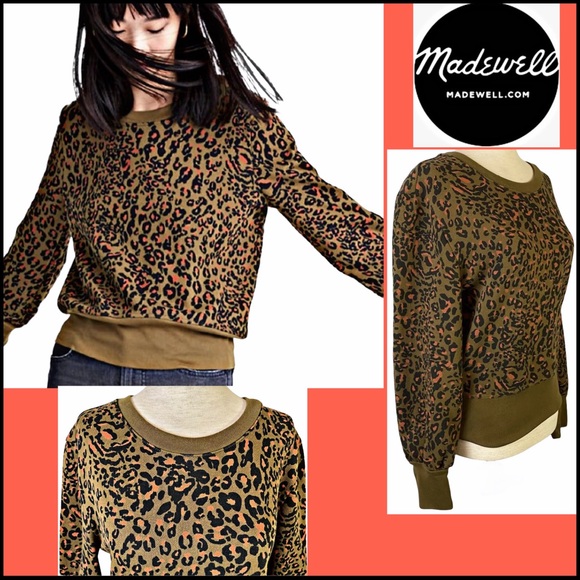 MADEWELL LEOPARD SWEATSHIRT IN JUNGLE CAT Sz MEDIUM - Picture 2 of 15